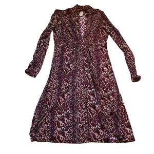BCBG Burgundy Snakeskin Print V-Neck Long Sleeve Midi Dress Womens Large L